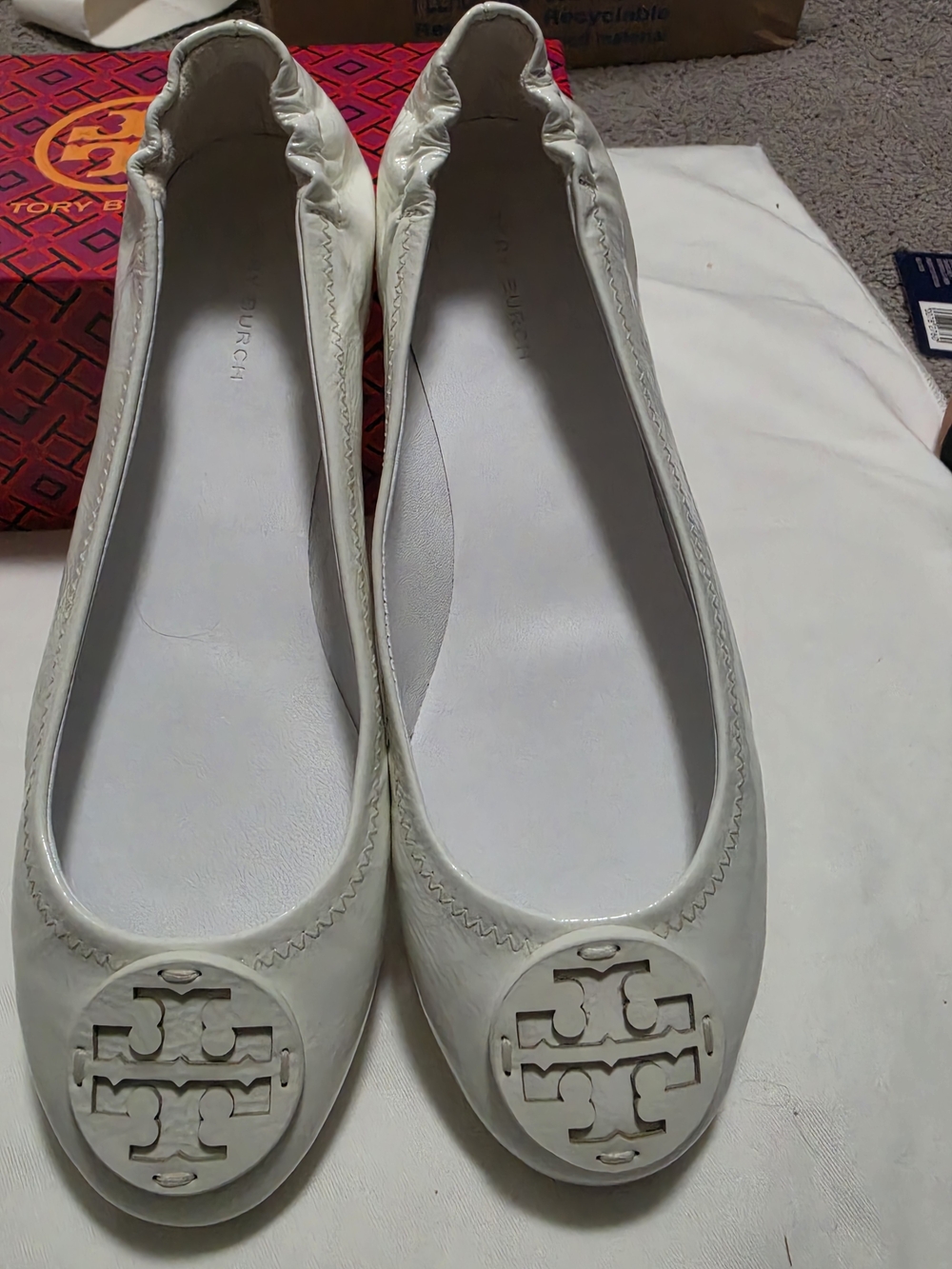 Tory Burch Minnie Travel Ballet Leather Logo, Soft Patent Leather